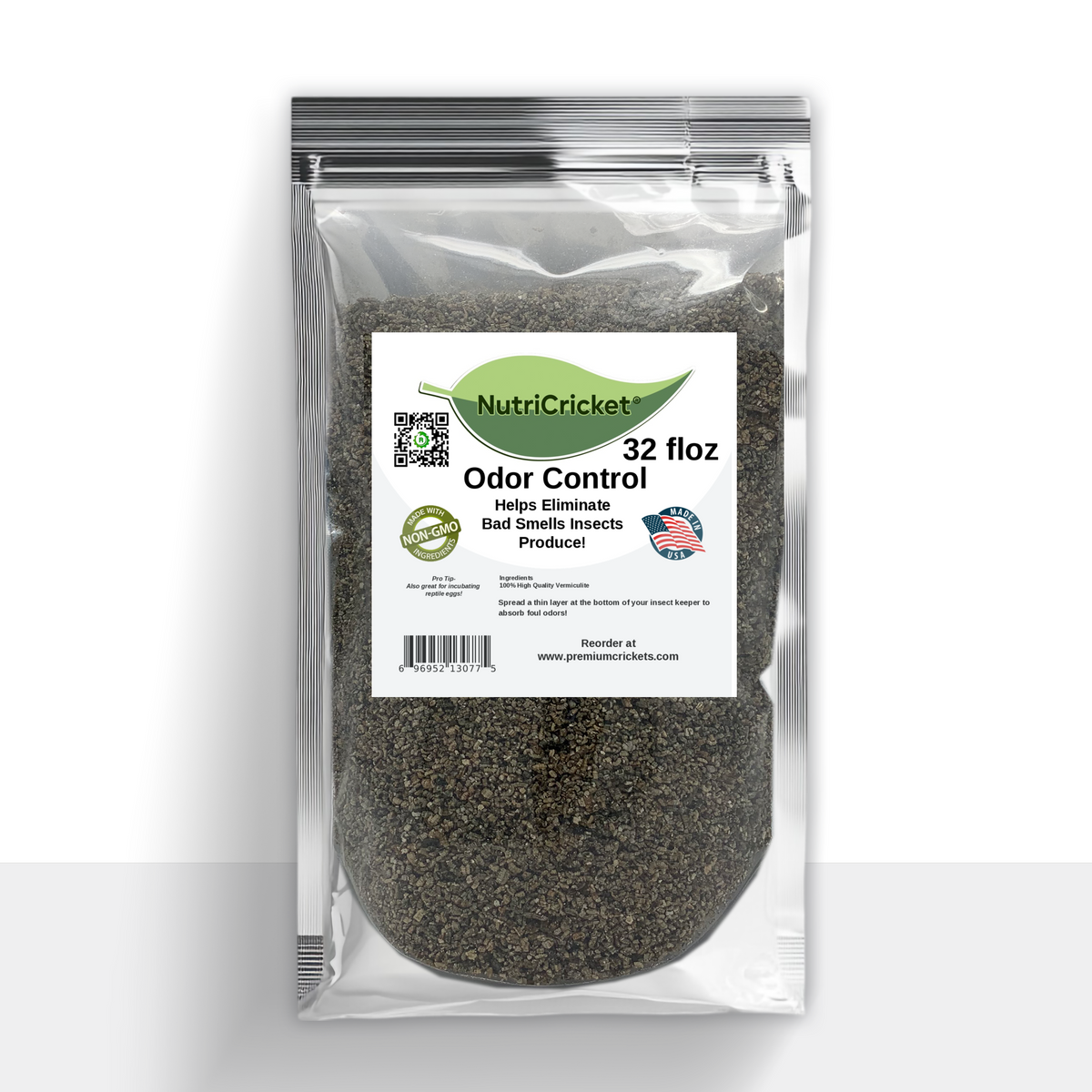 32 fluid ounce bag of NutriCricket odor control substrate for feeder insect enclosures
