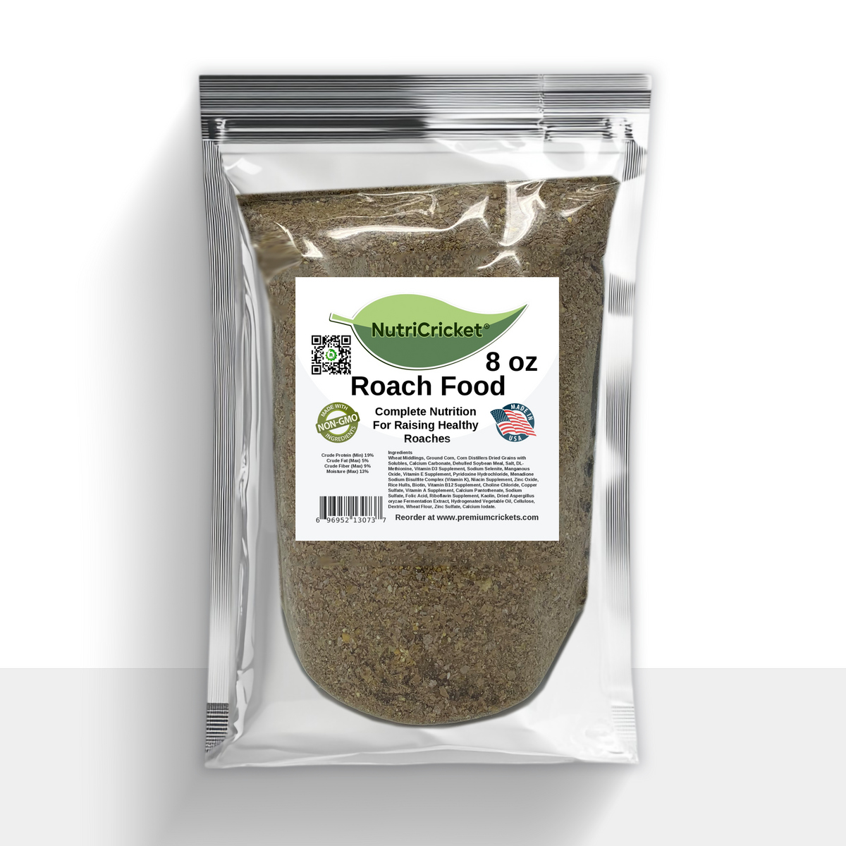8 oz bag of NutriCricket roach food for raising healthy feeder roaches